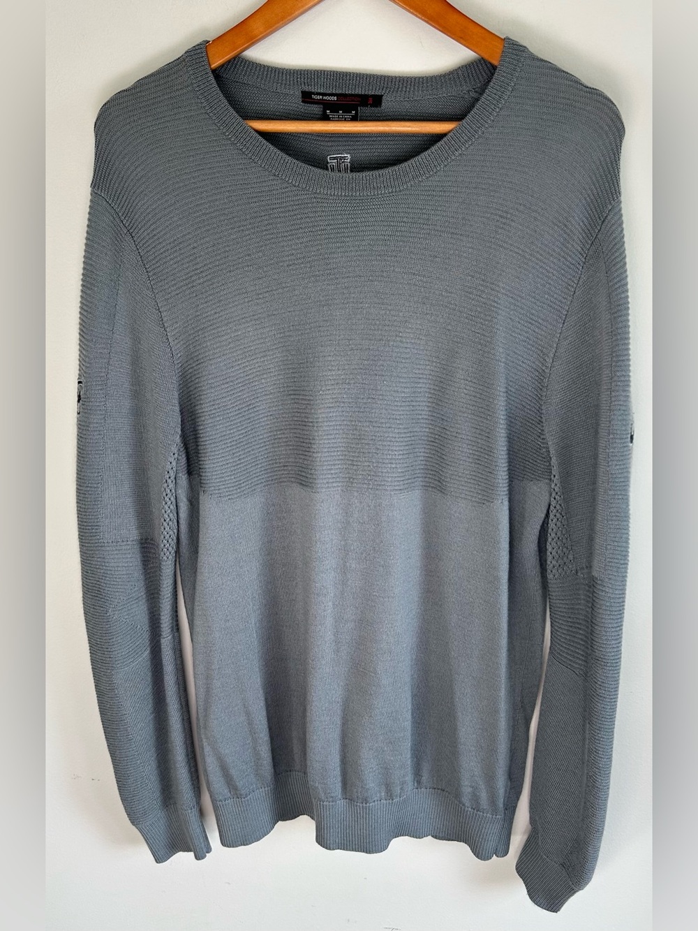 Nike Tiger Woods TW Engineered Sweater M Cool Gray Sleeve Embroidery Wool Blend